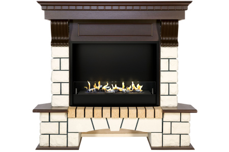 Биокамин в портале Firezo Pierre luxe Темный дуб белый